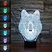 SUPERNIUDB Animal Wolf Decor 3D Night Light Table Desk Optical Illusion Lamps 7 Color Changing Lights