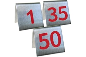 KAIMEX 1-50 Stainless Steel Number Tent Table Number Red for Restaurants Cafes Bars 2"x2"