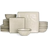 Famiware Dinnerware Sets for 8, Ocean Square 24-Piece Kitchen Plates and Bowls Sets, Microwave and Dishwasher Safe, Scratch Resistant, Light khaki