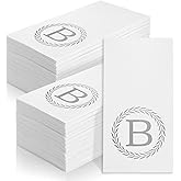 100 Silver Monogram Disposable Napkins - Letter B Hand Towels Decorative, Dinner Napkins for Guest, Monogrammed Hand Towels for Bathroom Wedding Birthday Party Baby Shower