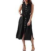 Amazhiyu Womens Pure Linen Summer Button Down Midi Dresses with Pockets and Belt