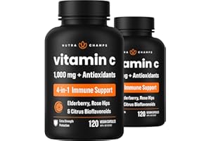 Vitamin C 1000mg Per Serving with Elderberry, Rose Hips & Citrus Bioflavonoids | Vitamin C Supplement Capsules for Immune Sup