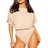 LINMON Women’s Bodysuits Slash Neck Dolman Sleeve T Shirt Leotard Jumpsuit Tops