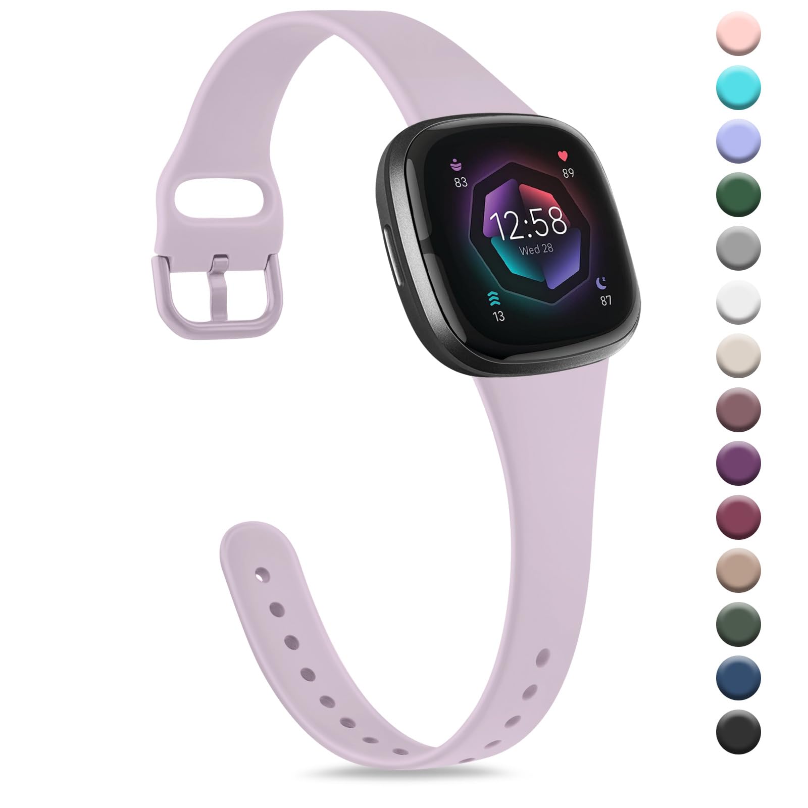 Strap compatible for Fitbit Versa 3 Straps/Sense/Sense 2 Strap for Women Men, Soft Slim Thin Silicone Replacement Band Wristband Watchband for Fitbit Versa 4 (Lavender) — image 1