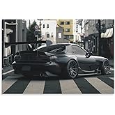 Jdm Car Rx7 Widebody Street Car Posters & Prints Car Canvas Wall Art Living Room Decor for Men Aesthetic Paintings Pictures Wall Decor Framed Unframed 12x18inch(30x45cm)