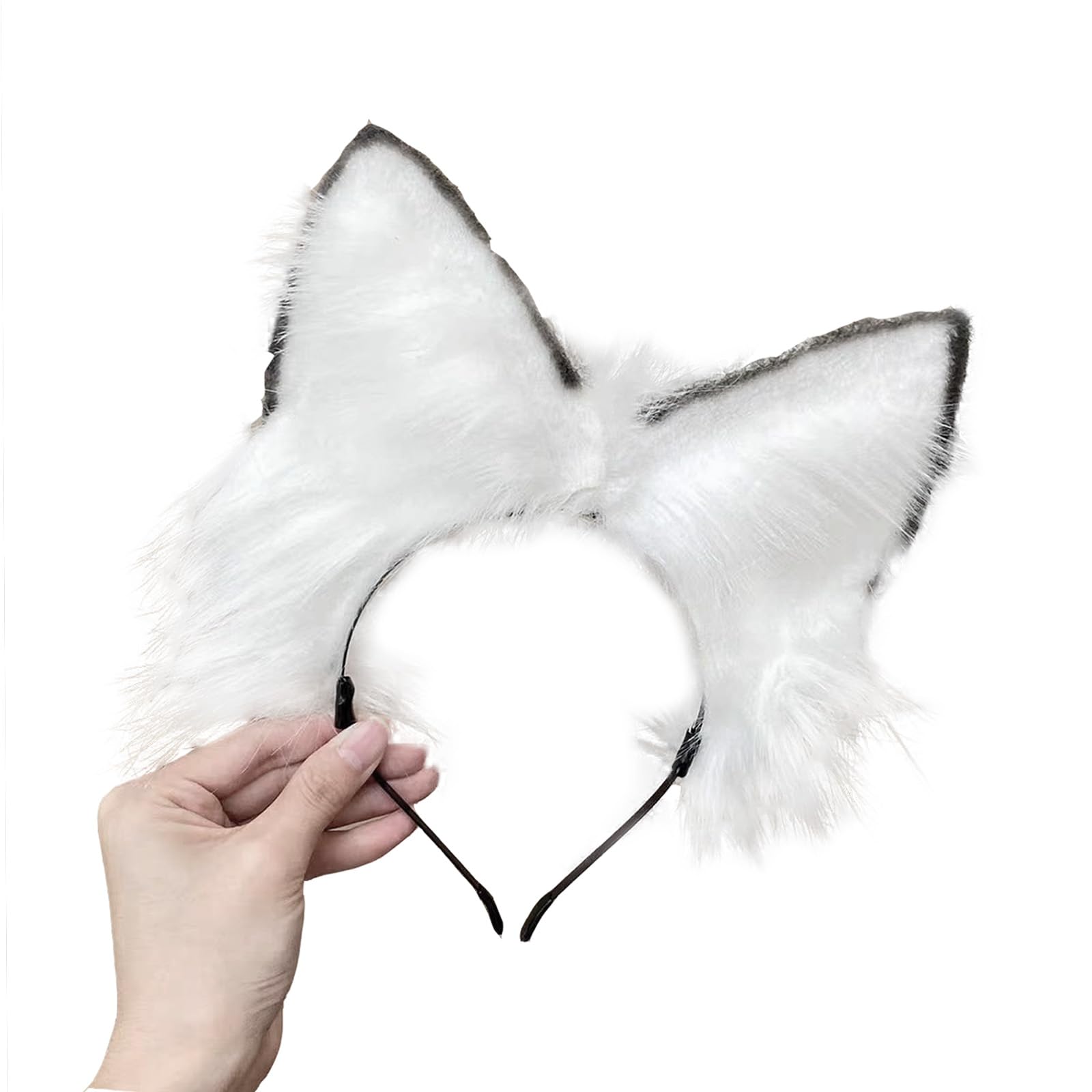 Ycfish Handmade Faux Fur Cat Ear Headband Cosplay Costume Party Cute Head Accessories for Halloween, Fluffy Wolf Fox Cat Ears Headband Costume Hair Hoop (Black white)