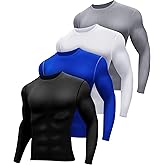Hicarer 4 Pack Men's Thermal Compression Shirts Quick Dry Long Sleeve Athletic Workout Top Gym Sports Winter Base Layers