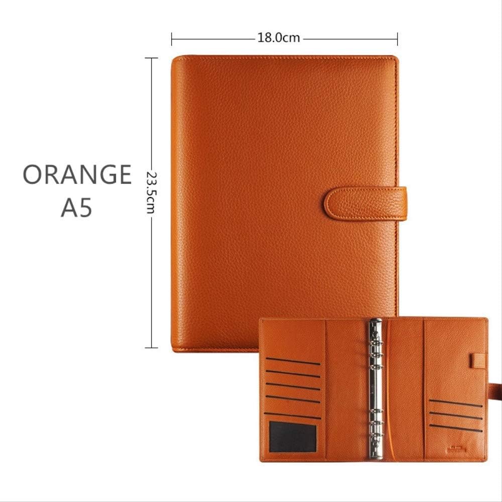 Genuine Leather Planner File Folder Manager Document Bag Hasp Conference with Spiral Binder Orange A5 FASTERNER