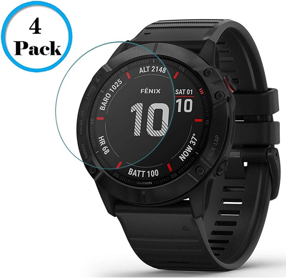 Screen Protector Compatible with Garmin Fenix 6X Pro/Fenix 6X Pro Solar/Fenix 6X Sapphire, 4 Pack Tempered Glass 0.26mm 2.5D 9H Anti Scratch Ultra Thin Film for Fenix 6X Pro/6X Pro Solar/6X Sapphire