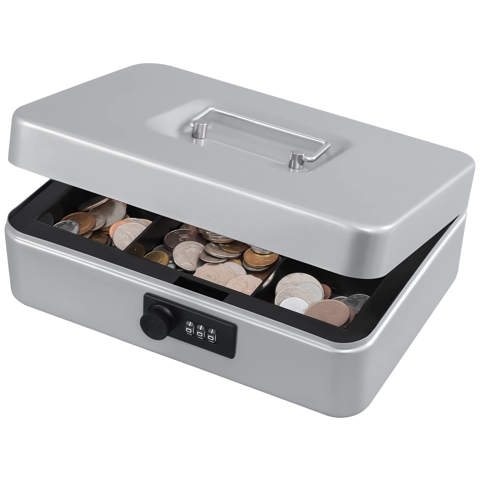 Photo 1 of KYODOLED Cash Box with Combination Lock,Safe Metal Box for Money,Storage Lock Box with Money Tray,7.87"x 6.30"x 3.54" Lightgrey Medium