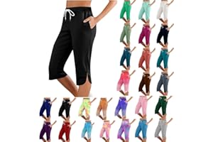 Capri Pants for Women Summer Comfy High Waisted Cropped Pant Tie Knot Athletic Workout Going Out Slacks with Pockets