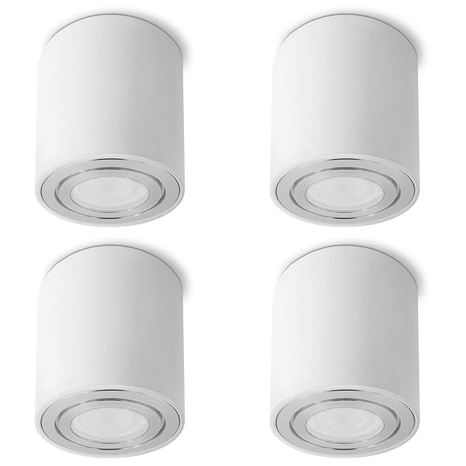 SSC-LUXon CELI-3W Aufbaustrahler LED Bad IP44 4er Set weiß - inkl. wechselbarem LED GU10 5W warmweiß - 4x Aufbau Deckenlampe