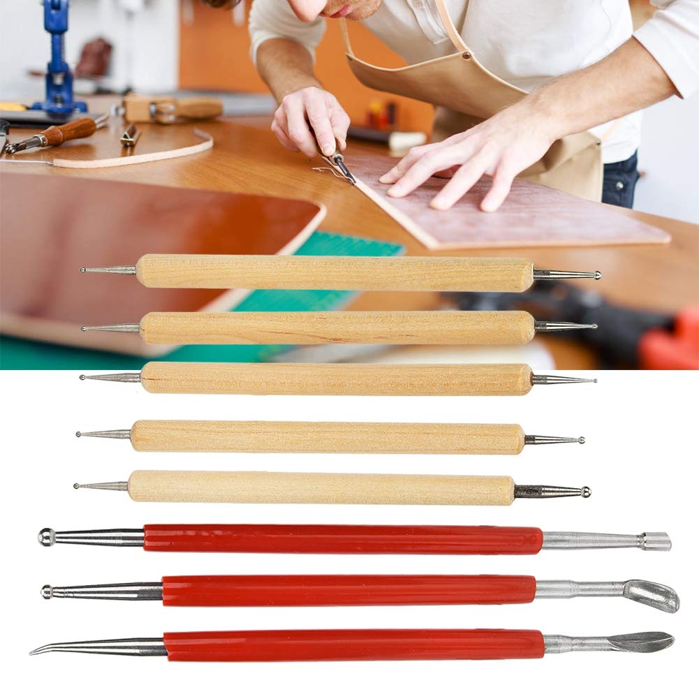 Akozon Leather Transfer Stylus, Carving Stylus Tool Spoon Double Tracing Tool Head Point Drill Pen Kit Set 8Pcs DIY HandMade Leather Craft