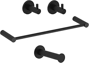 Kon-fort Home 4 Piezas Juego de Accesorios de Baño Acero Inoxidable Negro, Incluye 1 Toallero de 40 cm, 2 Colgadores y 1 Portarrollos a Juego. Diseño ...