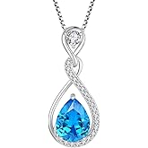 FATACI Women Pendant Necklace,925 Sterling Silver Infinity Teardrop Birthstone Necklace with 5A Cubic Zirconia for Her Mom Mother Wife Jewelry Gifts