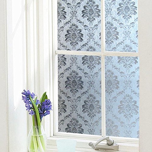 Soqool Static Cling Window Film Decorative Window Covering for Home/Bathroom Glass Privacy Film 17.7" by 78.7", No Glue Vinyl Film Remove/Reuseable