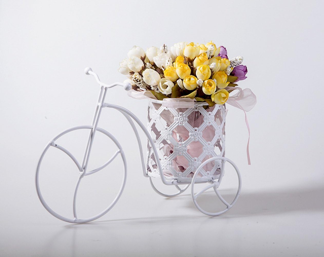 Sweetvilla Personalized Tinplate Vase,Decorative Basket of Flowers, Deco Plant Stand Rustic Retro Bicycle Shape Vase,Pure White to Give Fresh and Natural,Simple and Clean Feeling …
