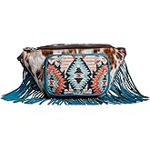 Myra Bag Fanny Pack for Women - Western Upcycled Hairon & Leather Tassel Waist Pack Bag Tonga Ridge Blue