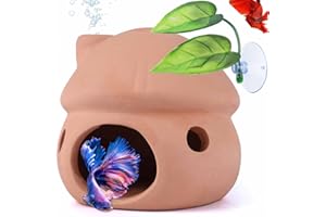 HOUSEUP Betta Fish Tank Accessories,Pleco Caves for Aquarium,Fish Aquarium Decoration,Smalland Shrimp Breeding Cave Don't Contain Paint,Natural Ceramics Mushroom House