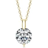 1-2CT Moissanite Solitaire Pendant Necklace for Women, 14K Gold Plated 925 Sterling Silver, Imitation Diamond Dainty Jewelry Gift for Her, Mom, Wife