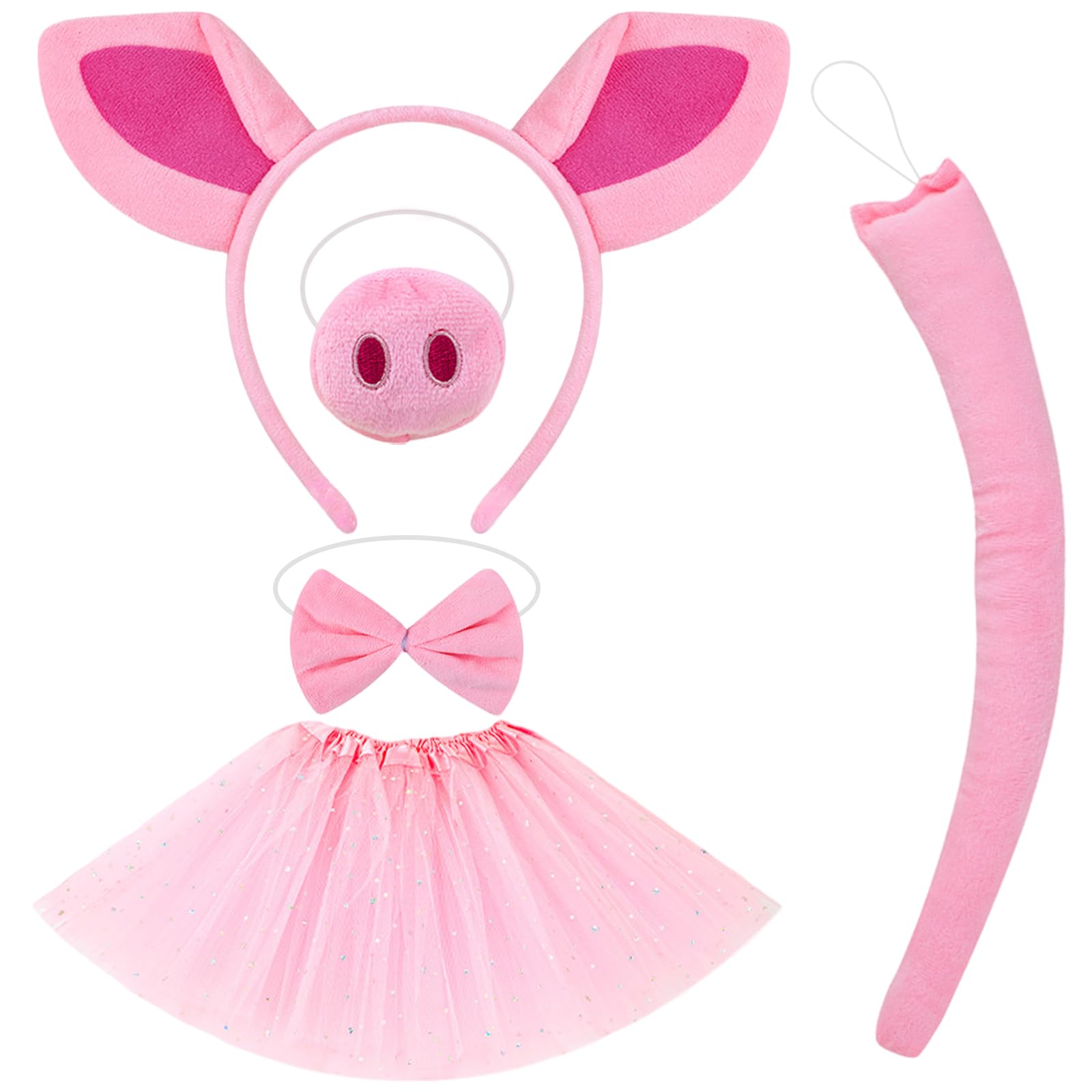 GWAWG Pig Ears Headband with Bow Tie, Nose,Tutu Skirt & Tail, 5Pcs Pig Costume Accessories Set, Party Fancy Dress, Halloween, World Book Day, Themed Events
