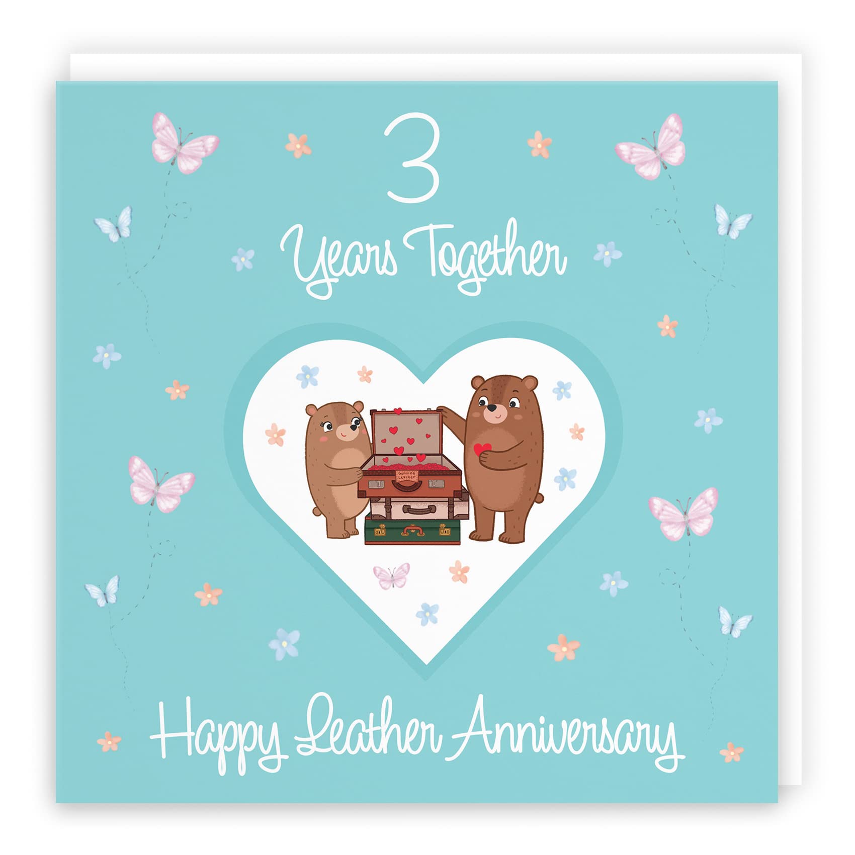 Hunts England - 3rd Anniversary Card For Him Or Her - 3 Years - Leather Anniversary - Romantic Meadows - Fun Card - Third Anniversary Card For Couples, Boyfriend, Girlfriend, Husband, Wife, etc. — image 1