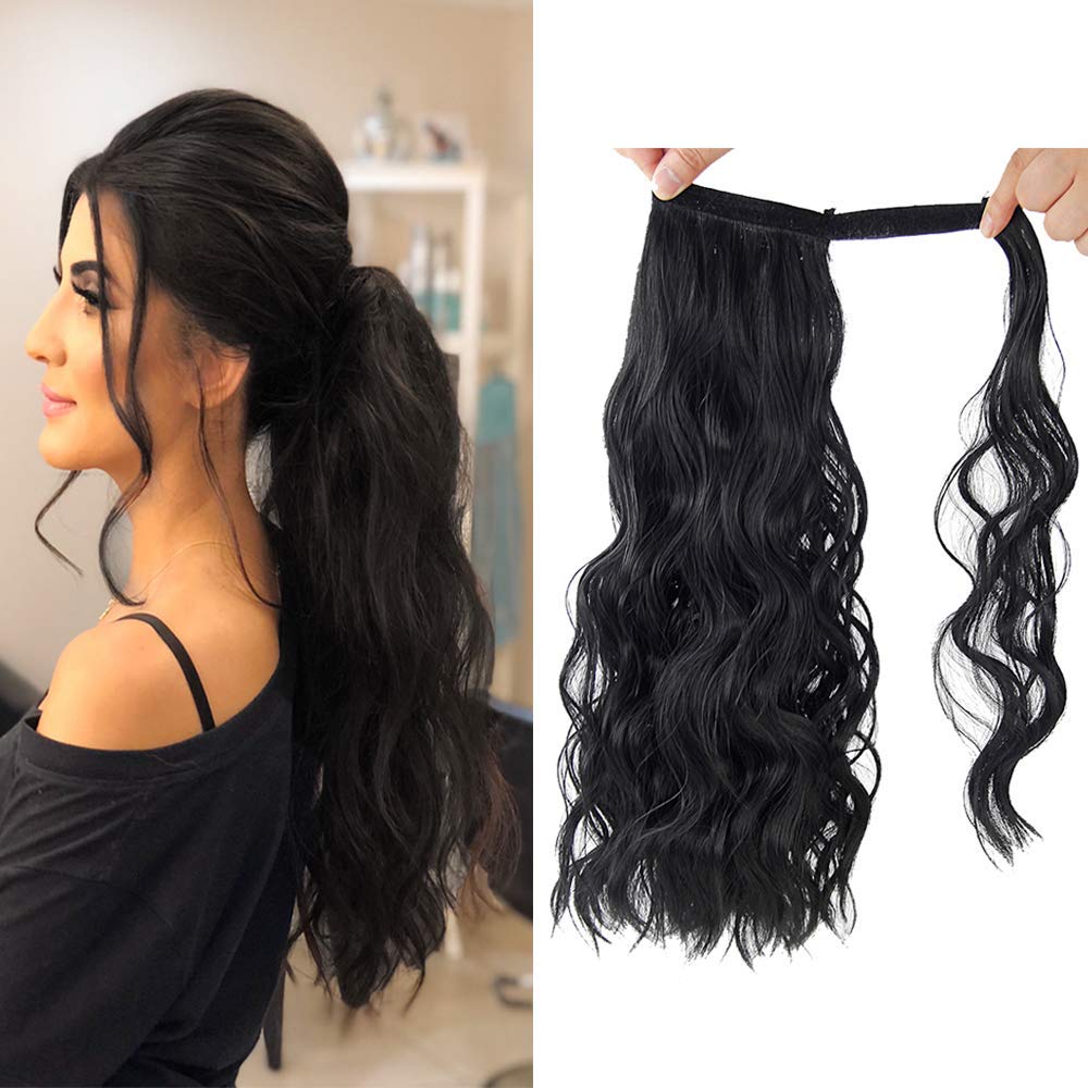 Natural Shiny Long Curly Clip Drawstring Ponytail Synthetic Hair