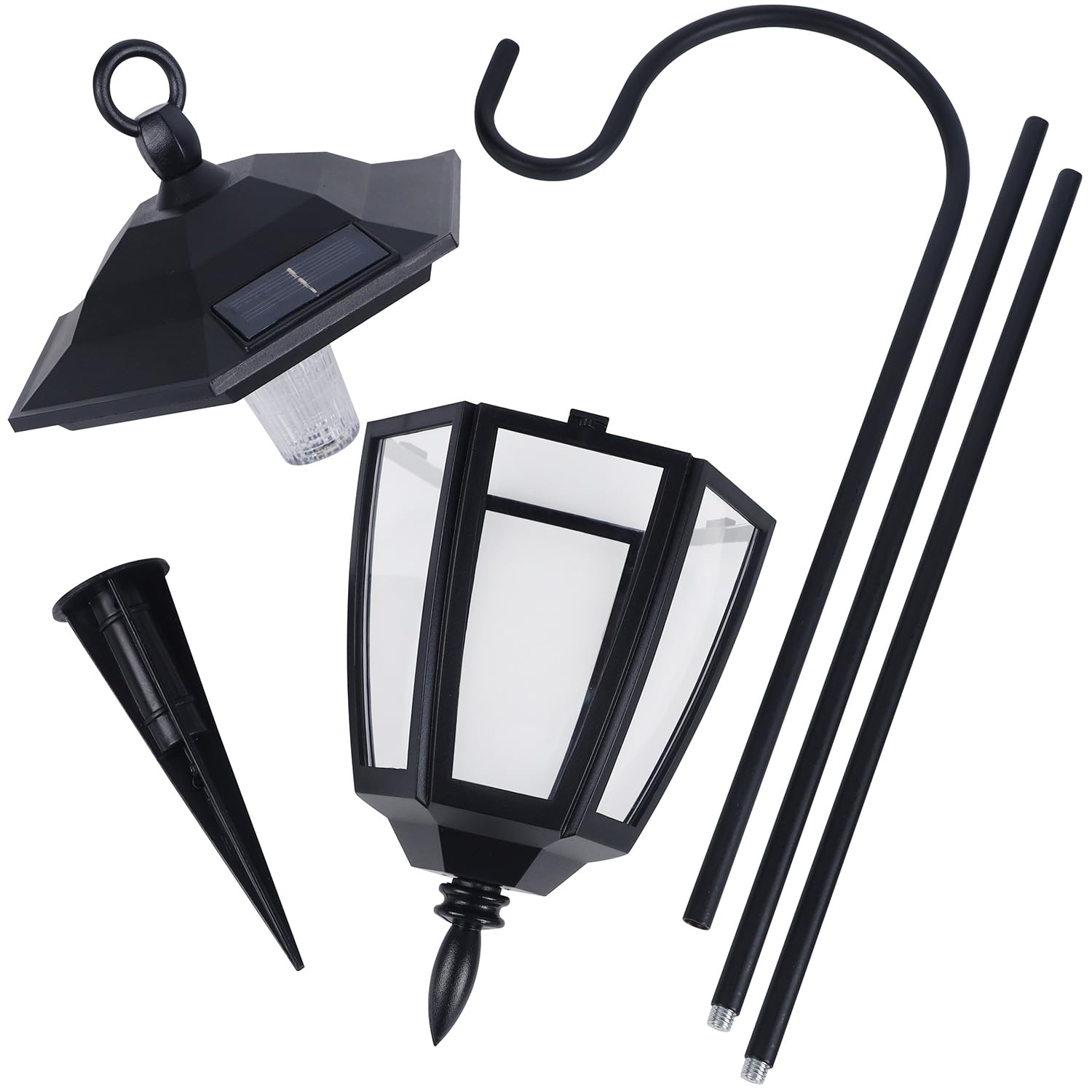 Dynaming 2 Pack Solar Hanging Lights Outdoor, Solar Powered Garden Decorative Lanterns with 2 x 38 Inch Shepherd Hooks, Waterproof Landscape Lighting for Lawn Patio Yard Pathway Driveway, Warm White