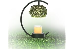 Yeuslor Candle Warmer Lamp for Jar Candles with Adjustable Brightness＆Timer，Handcrafted Green Crystal Candle Lamp Luxurious Design+2Bulbs,Home Decoration Electric Candle lamp(Balck C-Shaped)