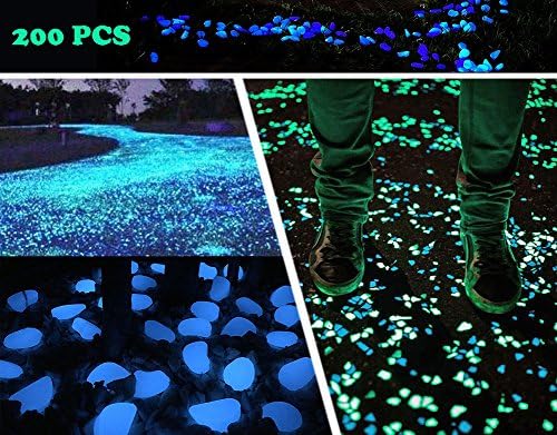 KLEMOO Glow in the Dark Pebbles 200 PCS, Artificial Decorative Stones Rocks for Walkways and Aquarium in Blue, Create Glowing “Starry Night” Garden