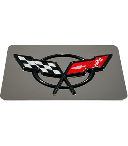 C5 Corvette Under Hood Side Insert Emblem - Black With Silver Cross Flags (2004+)