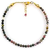 NJCRAFT Minimalist Beaded Bracelet for Women – 2-4mm Micro Faceted Crystal Gemstone Beads | Lightweight 7+1 Inch Adjustable Layering Bracelet