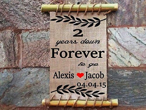 2 Years Personalized Burlap Print "2 years down forever to go" Burlap Print, Personalized FRAMED Cotton Print | Boyfriend Gift | Engagement Gift | Husband Gift | Wife Gift | Burlap Print