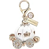 MC111 Princess Pumpkin Carriage Lobster Clasp Charm Pendant with Pouch Bag (White,1 piece)