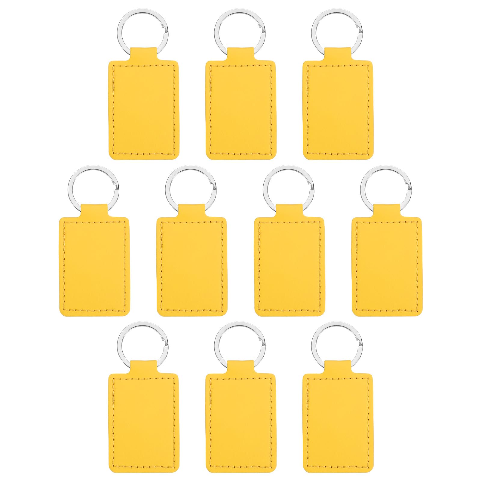 PATIKIL Leather Blank Keychains, 10Pcs Rectangle Leather Keychain Blanks Double Side Laser Engraving Key Chains for Embossing, UV-Printing, DIY Craft, Yellow