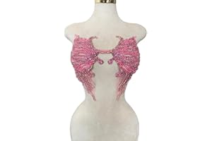 ESOSZNUA Trimimg Patches Pure Handmade with Glass Rhinestones Beads sew on Applique for Dress Chest Decorative Accessories 17X13inches (Pink)