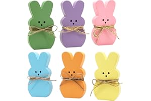 DAZONGE Easter Decorations - 6PCS Wood Bunny Peeps Tiered Tray Decor Signs for Shelf Sitter - Easter Decor for the Home - Spring Wood Decor