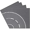Feleph Classic Road Street Base Plates, City Town Curve Road Building Kit, 25 x 25 cm Baseplate for Building Bricks Compatible with All Major Brands (Curve 4 Pieces)