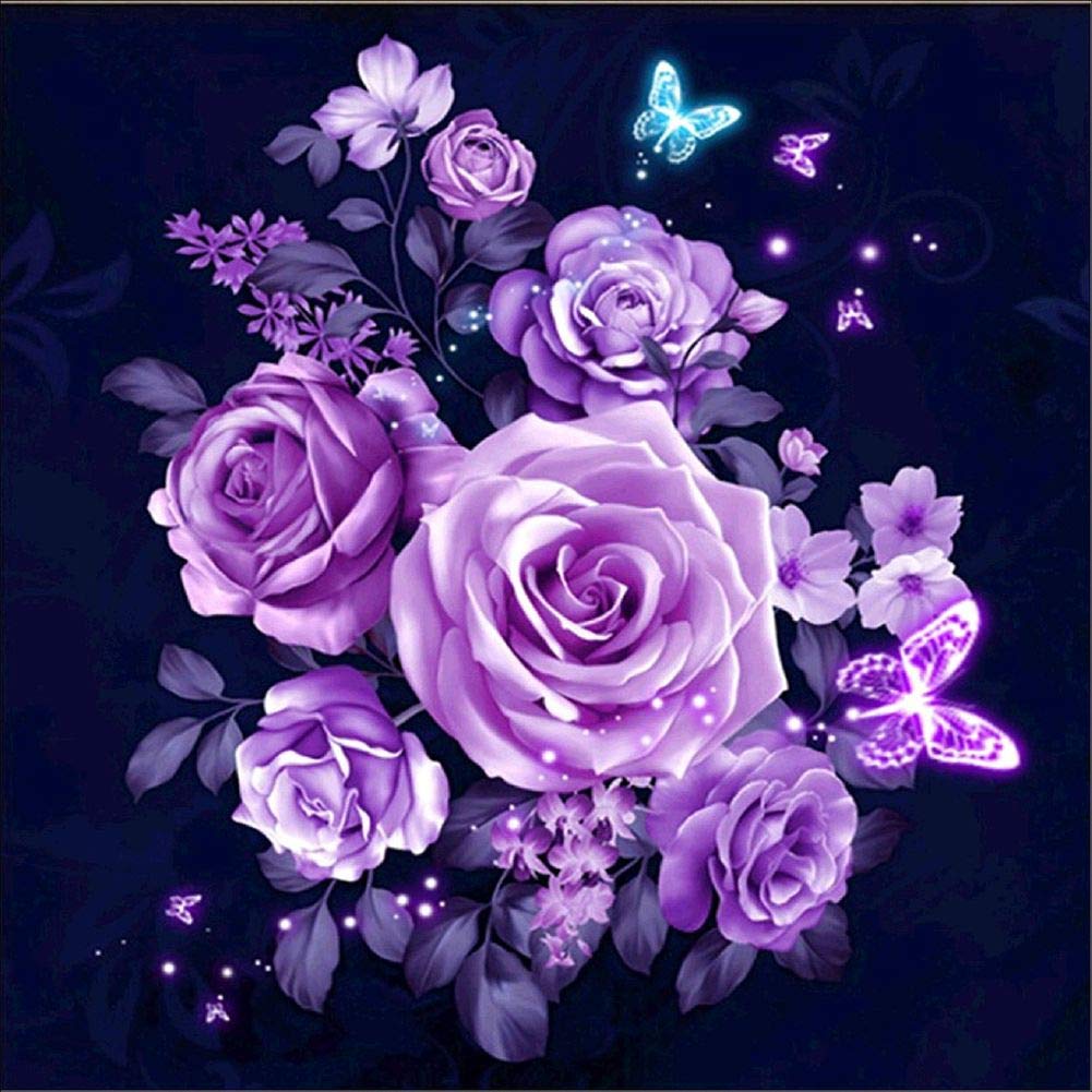 LANSUER DIY 5D Diamond Painting by Number Kit,Full Drill Cross Stitch Kits Crystal Rhinestone Embroidery Arts Craft Canvas Wall Decor 11.8x11.8in 1 Pack(Purple Rose)