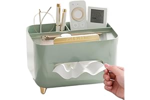 Tissue Box Holder, Multifunction Tissue Box Cover with Compartments Stylish Remote Control Desk Storage for Living Room Bedro
