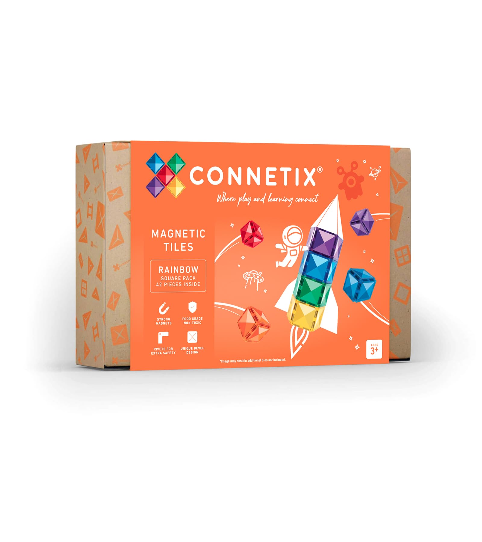CONNETIX Magnetic Tiles Rainbow Square Pack, 42 Pieces