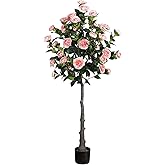4.9 Ft Artificial Camellia Tree, 40 Flowers, Pink Faux Potted Plant, Indoor Outdoor Decor for Home, Office, Porch, Patio, Pack of 1
