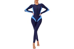 Womens Full Body Zip Front Rash Guard 50+ UPF Swimsuit Long Sleeve One Piece Bathing Suit with Built in Bra