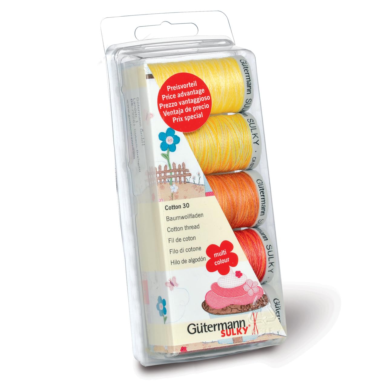 Gutermann Thread Set: Machine Emb. Cotton 30-Yellow/Red, 100%, Yellows/Reds