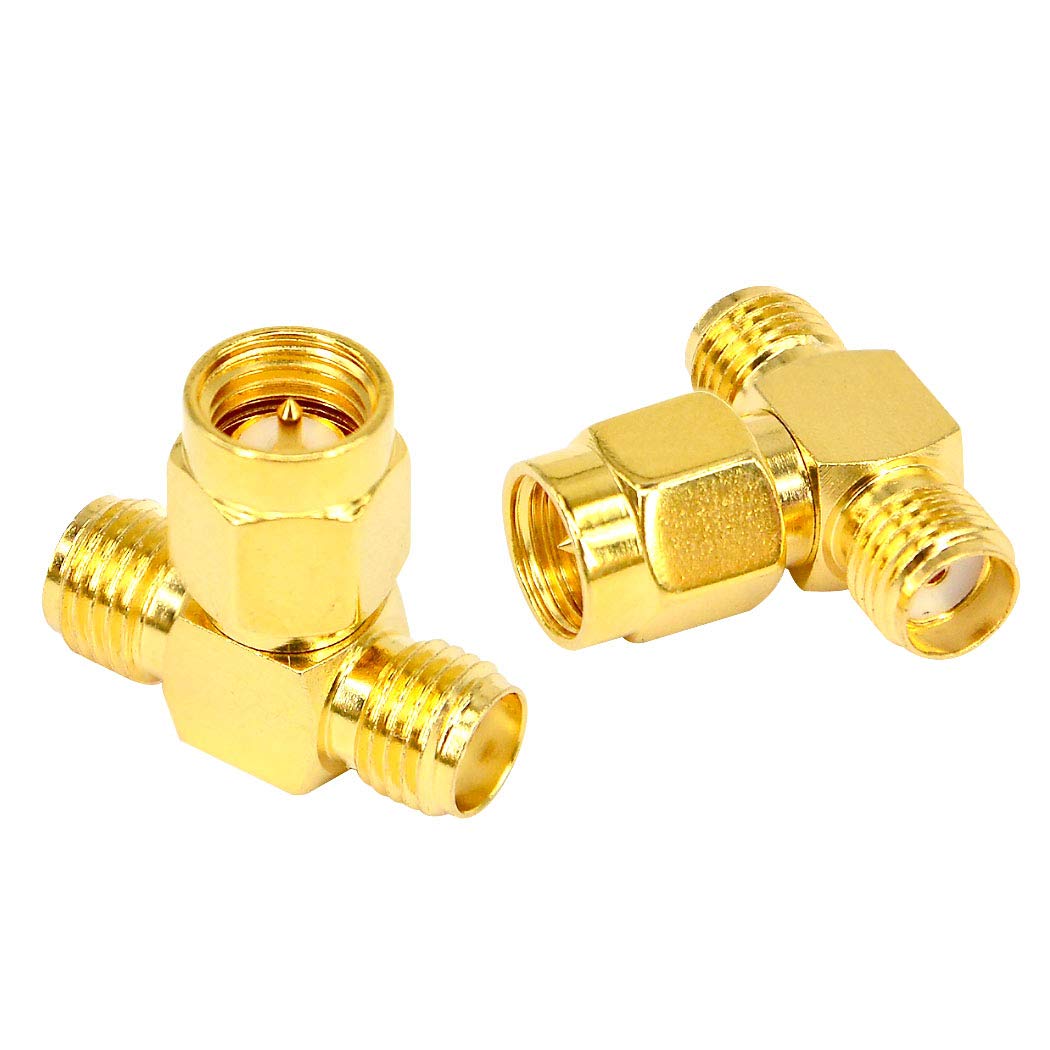 Boobrie 2PCS SMA Male to Dual SMA Female Triple T RF Adapter Connector 3 Way T-type Splitter RF Adapter Coax Jack Connector Converter for WiFi Antenna Extension Cable FPV Drone -NOT for TV
