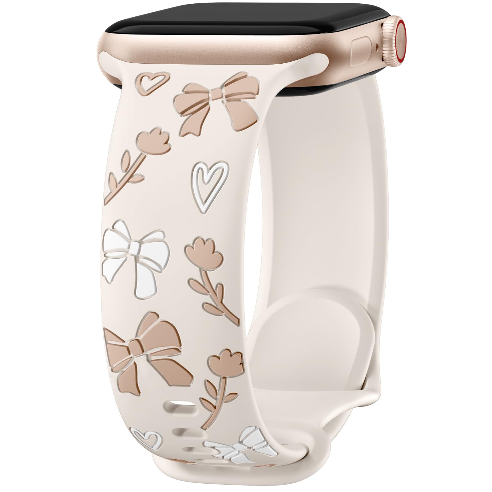 Lerobo Floral Band Compatible with Apple Watch Bands for Women 40mm 41mm 38mm 42mm 44mm 45mm 46mm, Cute Bow iWatch Bands Soft Silicone Sport Strap for iWatch Series 11 10 9 8 7 6 5 4 3 2 1 Ultra SE