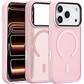 ZTOFERA Magnetic for iPhone 17 Pro Case,Compatible with MagSafe,Raised Camera Protection+AI Camera Control Button,Anit-Fingerprint Translucent Matte Back Phone Cover(Pink)