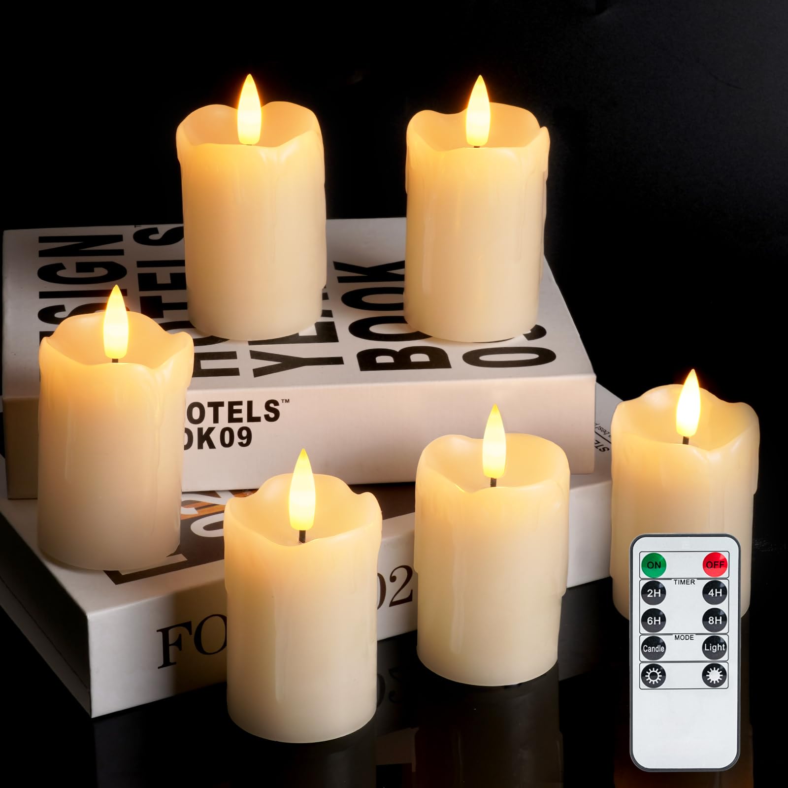 5plots 400+ Hour Timer Remote Control Flameless Candles, 2” x 3” Real ...