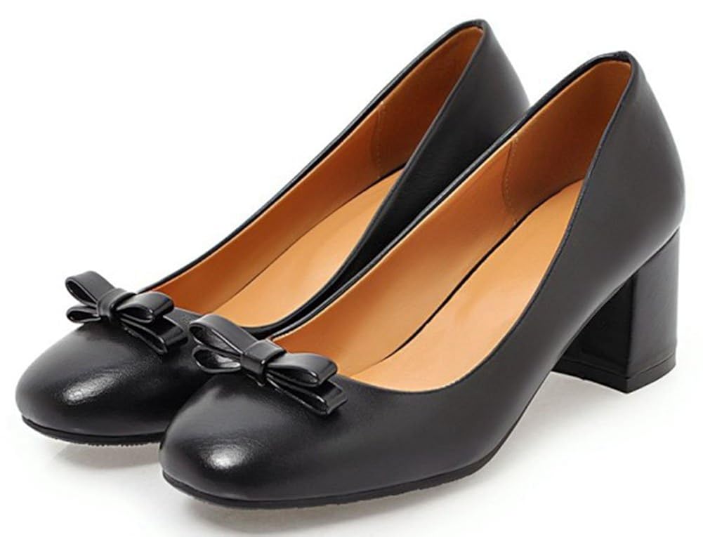Square Toe Low Cut Solid Color Mofri Womens Elegant Bowknot Pumps Shoes