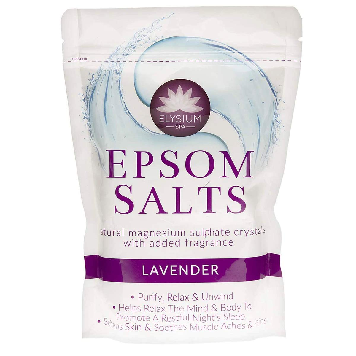 Elysium Spa Epsom Bath Salts Natural Magnesium Sulphate Perfume Purify Relax Unwind 450g (Lavander)
